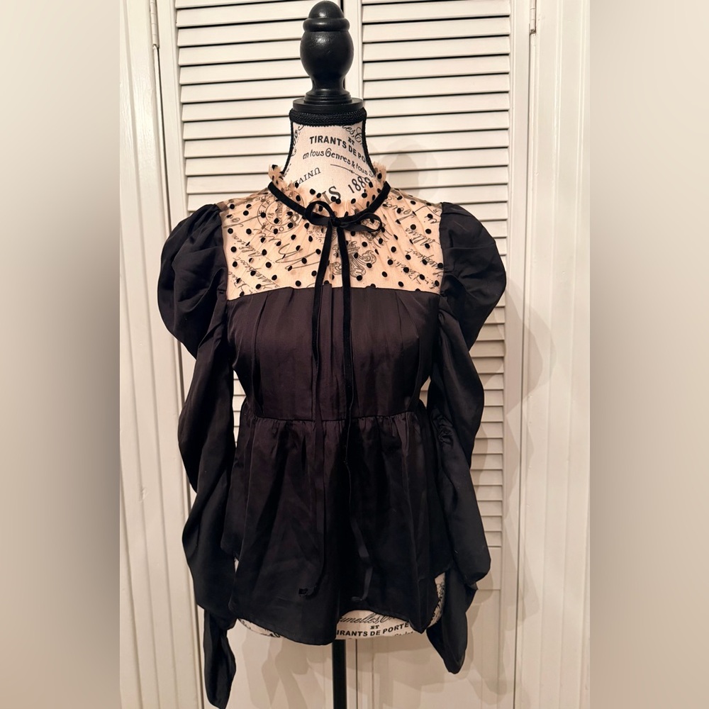 dRĀ Los Angeles Black and Tan see through Polka Dot Blouse